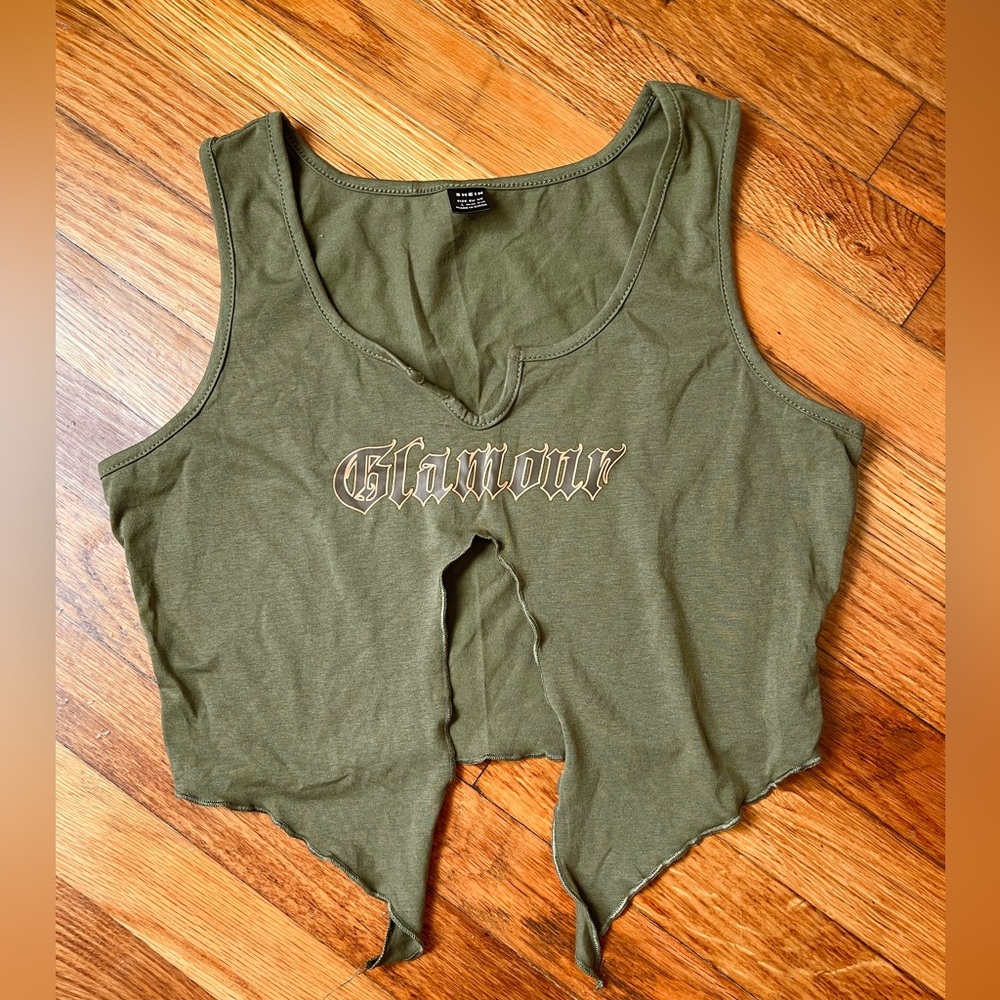 Army green cropped top - size L